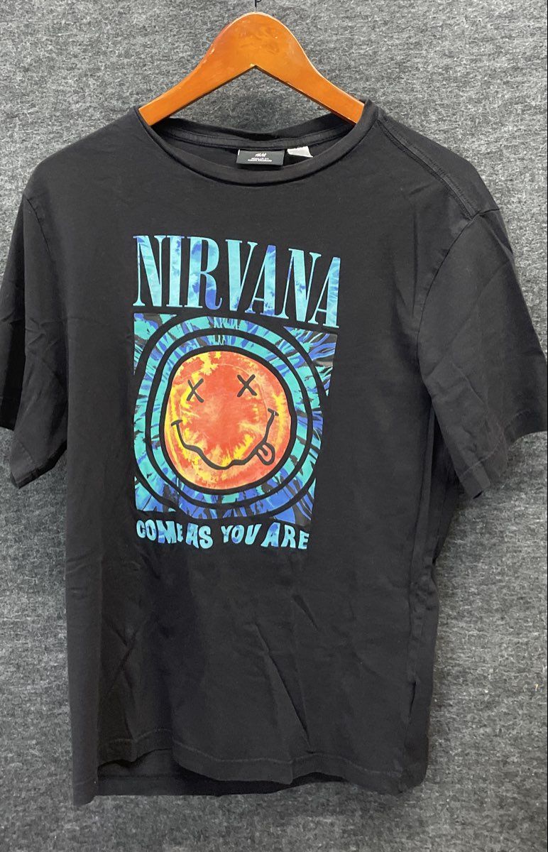Nirvana Come As You Are T-Shirt H&M Smiley Graphic Reprint Black Sz M