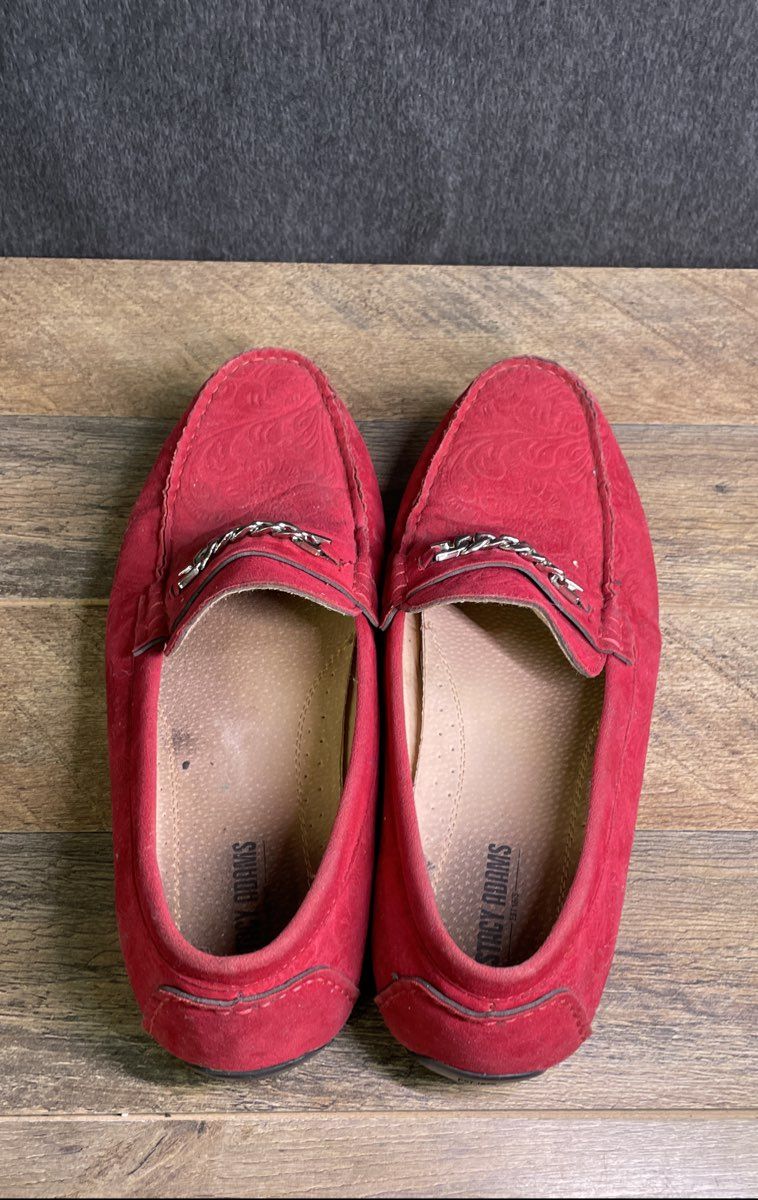 Stacy Adams Clem Red Suede Paisley Chain Driving Loafers Mens Size 11
