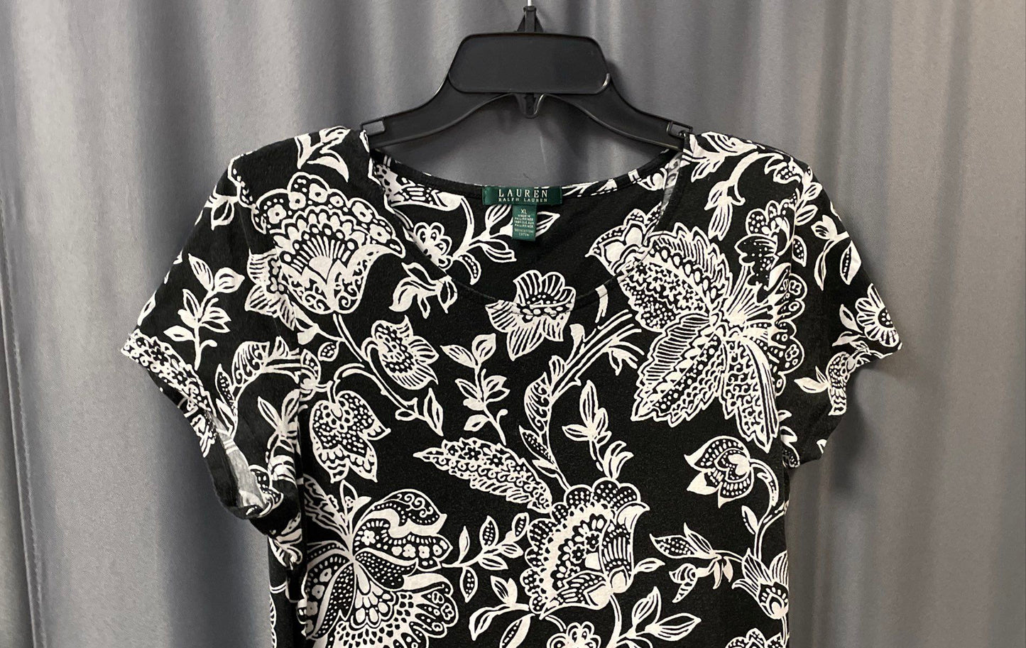 Lauren Ralph Lauren Women's Black White Floral Tiered Ruffle Cotton Dress Sz XL