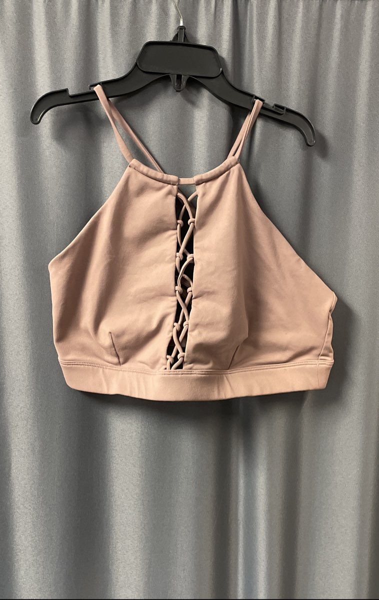 Alo Yoga Women's Smoky Quartz Lace Up Sports Bra Strappy Halter Sz M