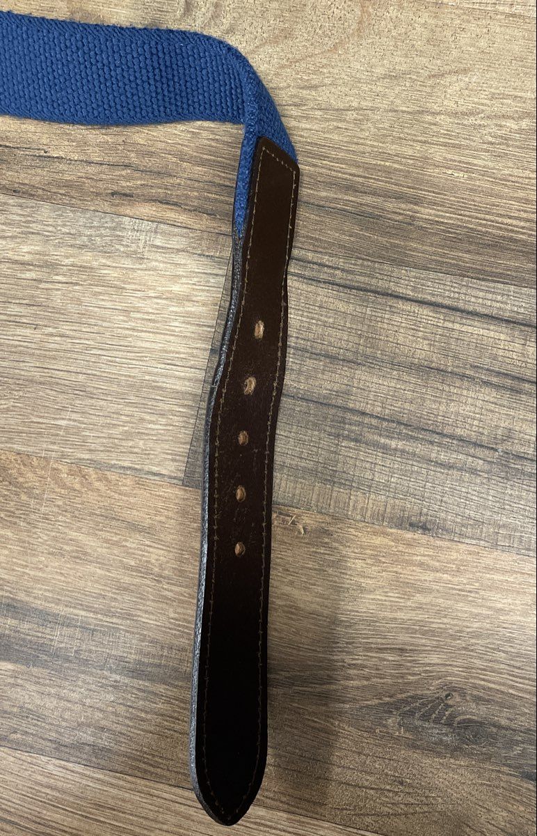 Vineyard Vines Men's Blue Brown Canvas Leather Webbing Belt Sz 42
