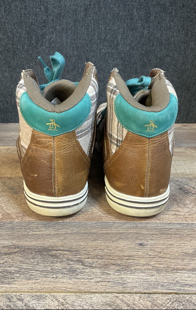 Original Penguin Moby Hi Brown Plaid Teal High Top Sneakers Men's Size 13