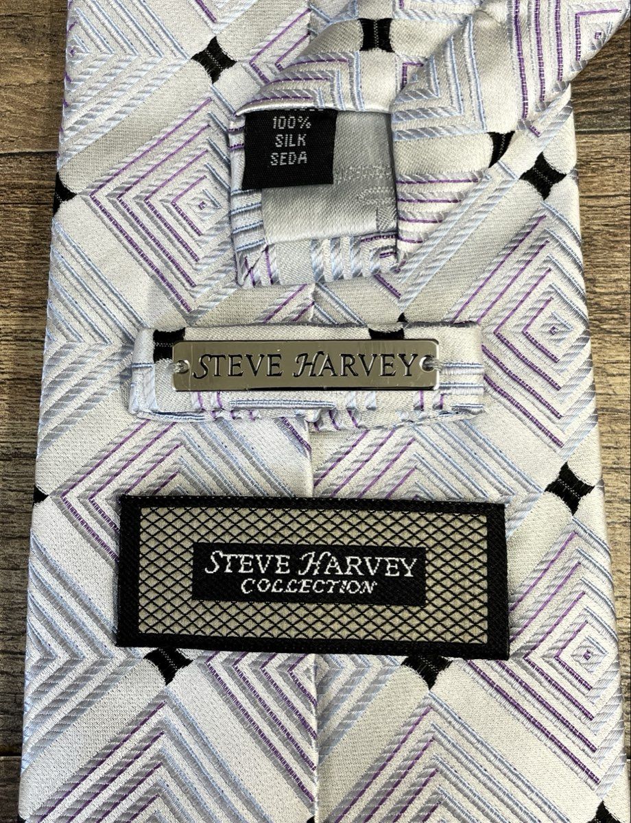 Steve Harvey Men's Necktie Lot of 2 White Geometric Silk Red Microfiber Dotted