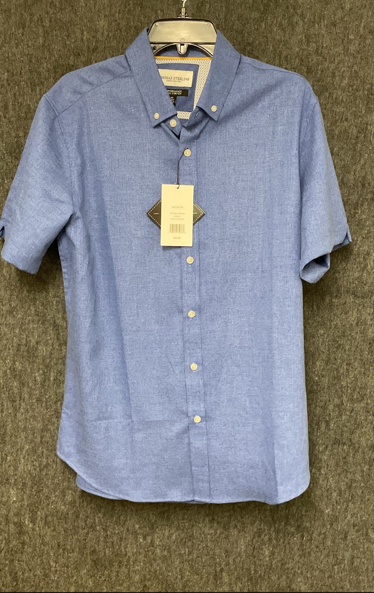 Thomas Sterling Men's Blue 4-Way Stretch Short Sleeve Shirt Sz M NWT