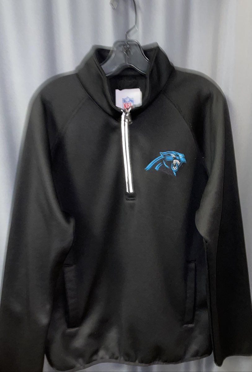 NFL Men's Carolina Panthers Quarter Zip Pullover Sweatshirt Black Sz M