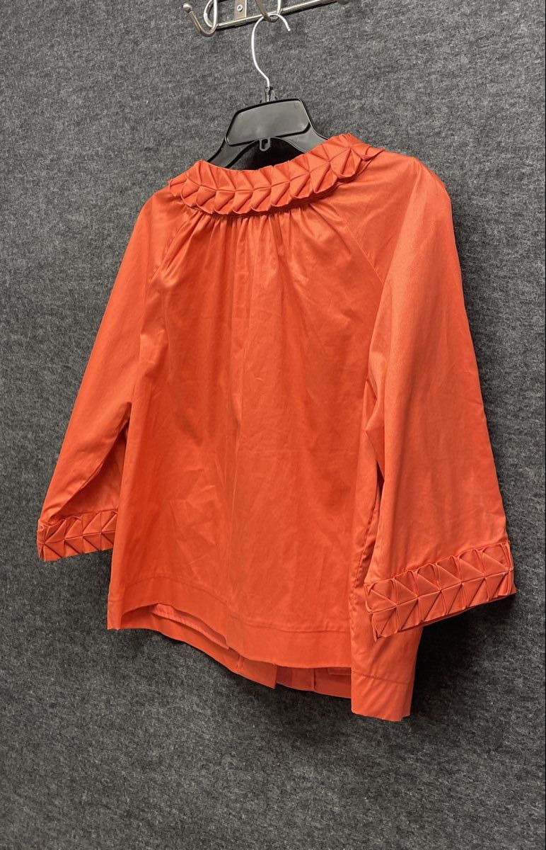 Simply Chloe Dao Women's Orange Cotton Pleated Collar Swing Jacket Sz XL