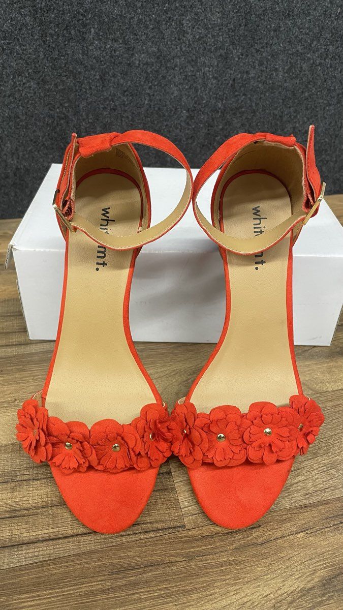 White Mountain Red Floral Ankle Strap Block Heel Sandals Women's Size 8.5