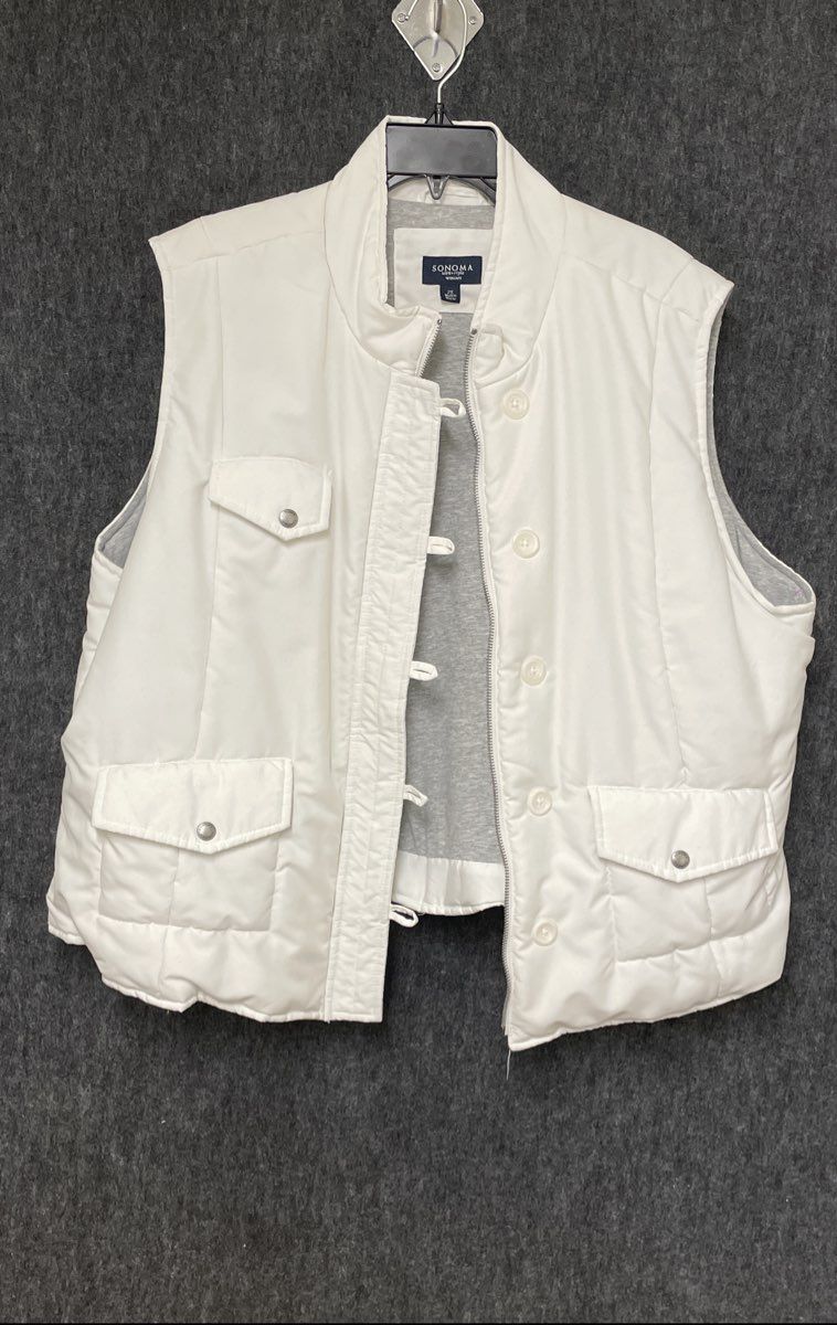 Sonoma Women's White Quilted Puffer Vest Full Zip Cotton Lined Sz 2X
