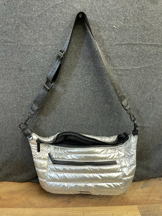 BCBGeneration Silver Metallic Quilted Puffer Crossbody Belt Bag Fanny Pack