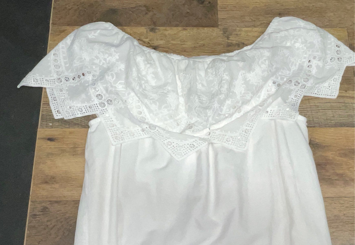 Tantrums Women's White Off The Shoulder Eyelet Lace Cotton Peasant Dress Sz S