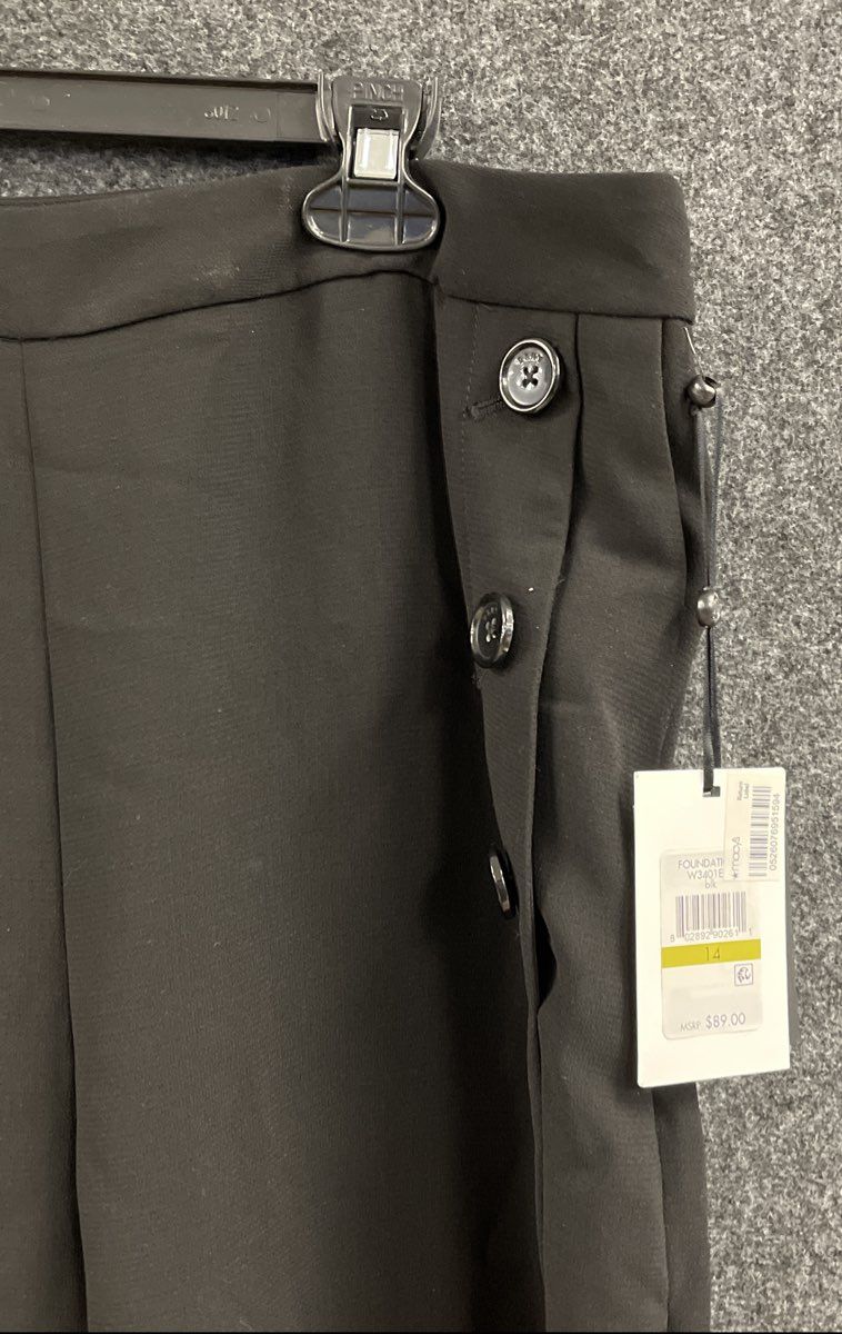 DKNY Women's Black Foundations Wide Leg Sailor Button Detail Trousers Sz 14 NWT