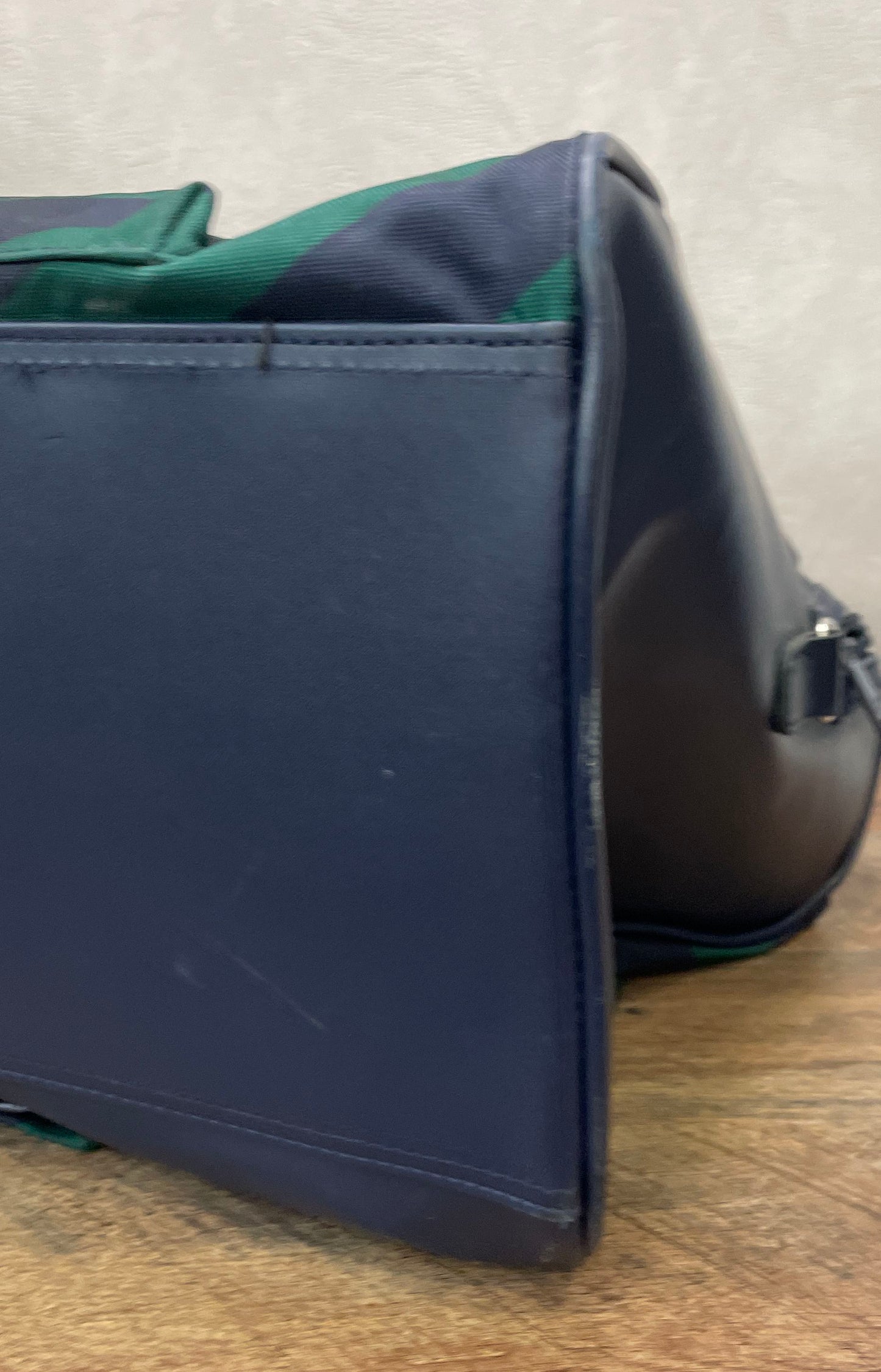 Tommy Hilfiger Navy Green Diagonal Striped Canvas Duffel Weekender Travel Bag