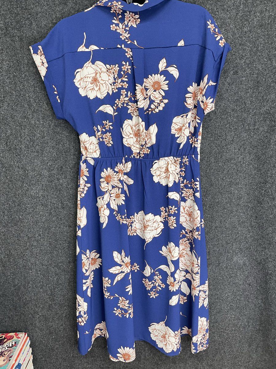 Monteau Los Angeles Women's Blue Floral Faux Wrap Surplice Dress Sz XL