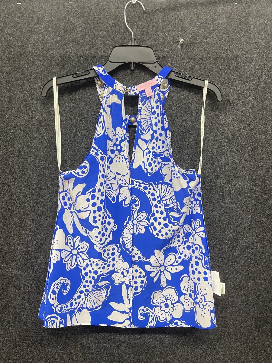 Lilly Pulitzer Women's Blue White Quahog Chowdah Silk Halter Top Size S