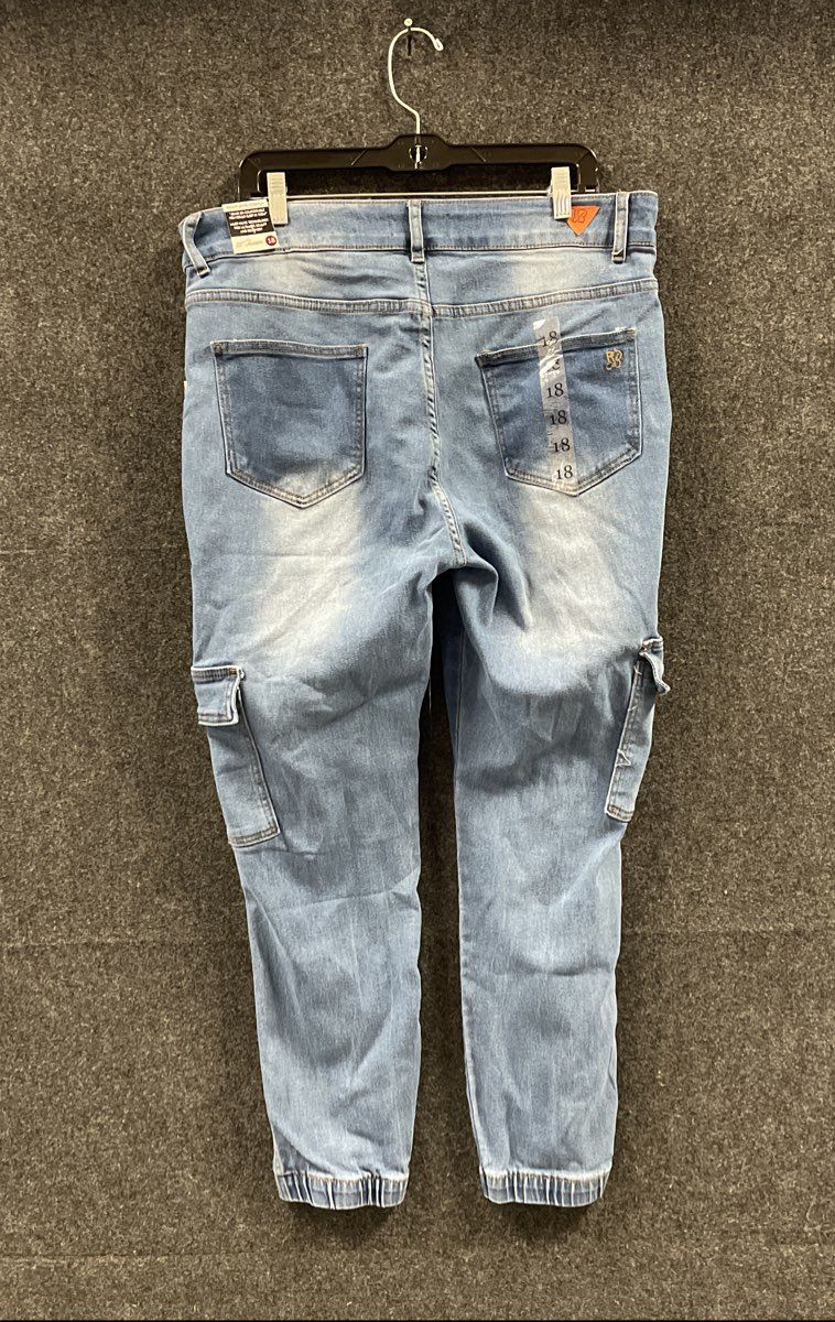 Red Bottoms Women's Blue High Waisted Skinny Cargo Jogger Jeans Sz 18 NWT