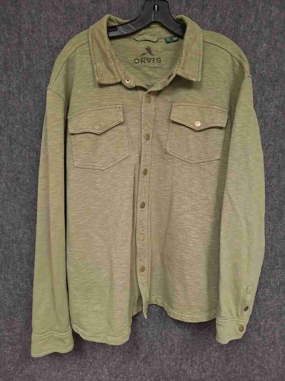 Orvis Men's Sage Green Heather 100% Cotton Snap-Front Shirt Jacket Sz L