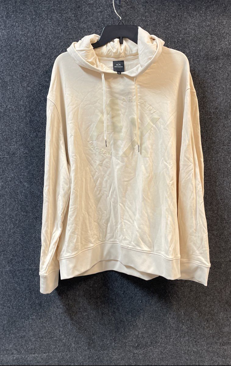 Armani Exchange Men's Cream Embossed Logo Hooded Sweatshirt Hoodie Sz XXL