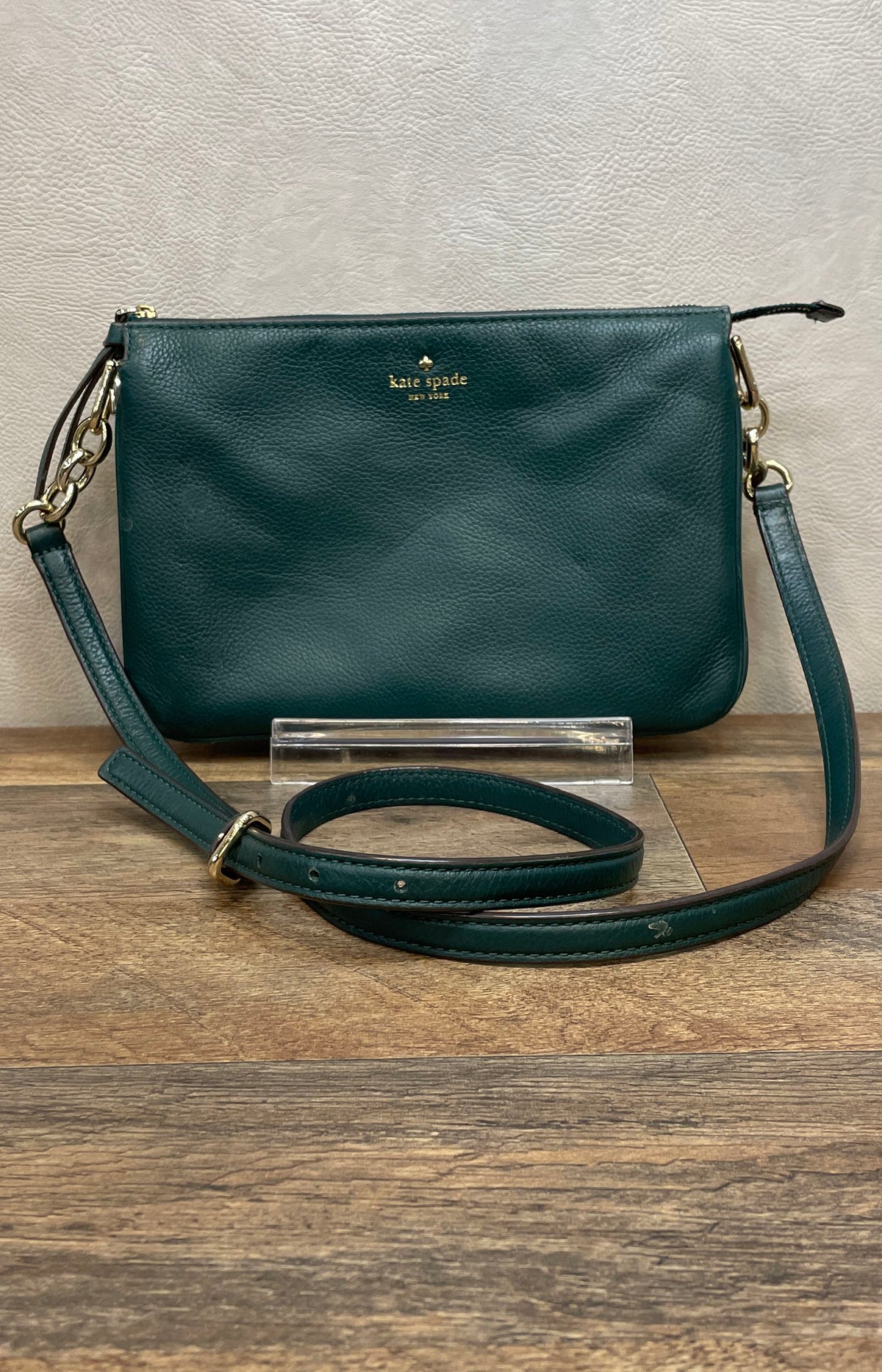 Kate Spade Dark Green Pebbled Leather Triple Gusset Crossbody Gold Hardware