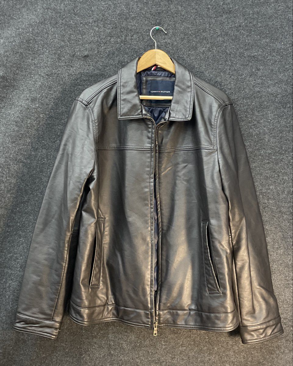 Tommy Hilfiger Men's Faux Leather Zip Front Quilted Lining Jacket Dark Brown