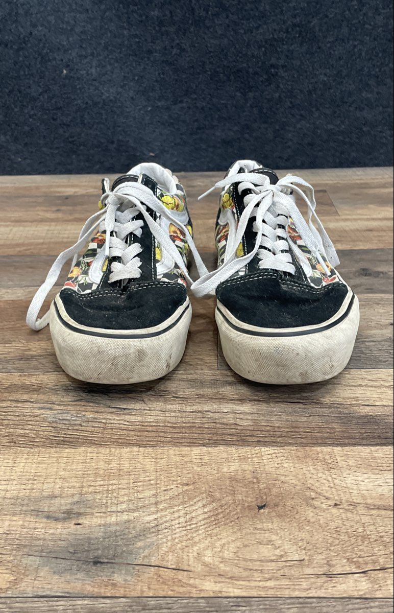 Vans Old Skool Floral Checkerboard Black Low Top Sneakers Men's 7.5 Women's 9