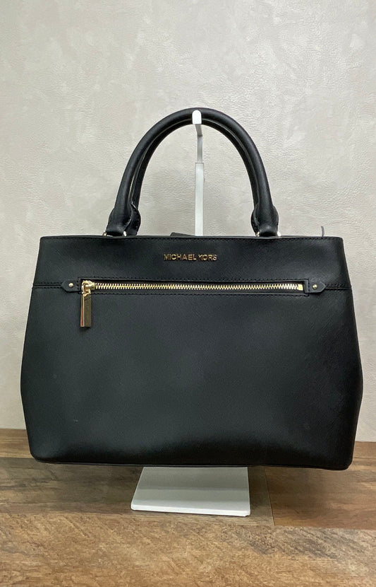Michael Kors Black Saffiano Leather Hailee Medium Satchel Bag Gold Hardware