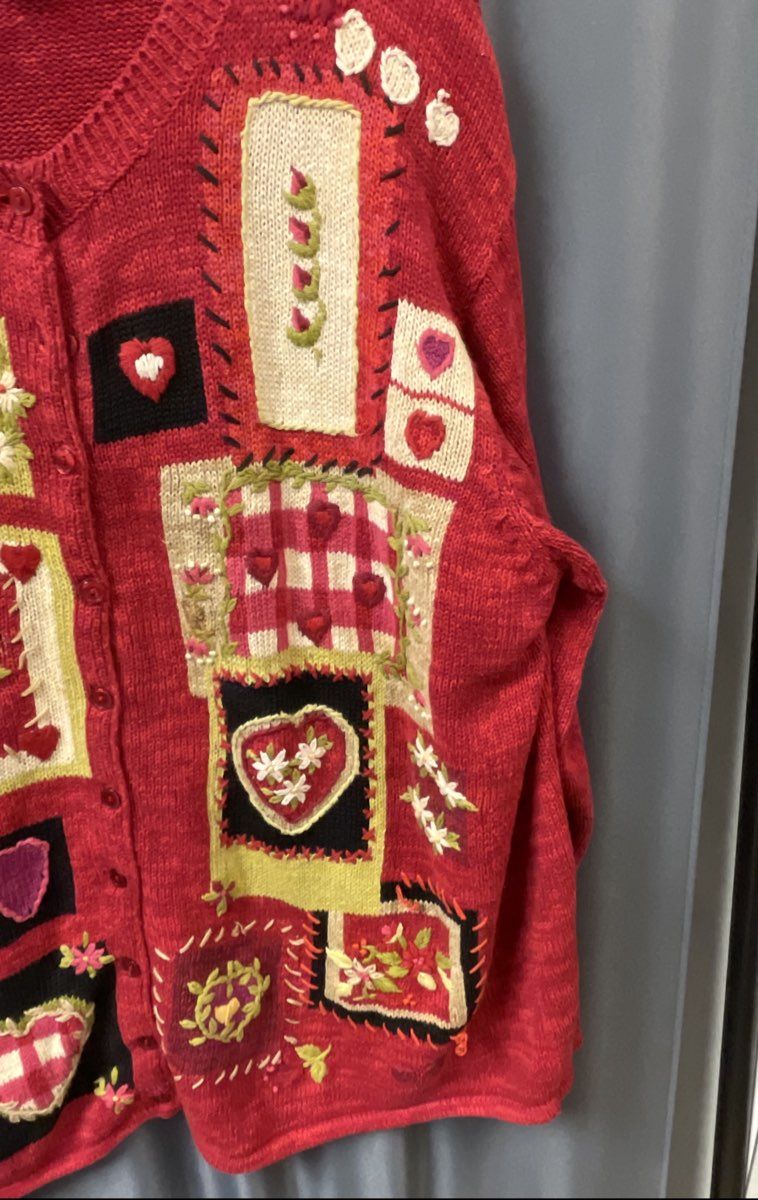 Vintage Y2K Heirloom Collectibles Women's Red Valentine Cardigan Hearts Sz 2X