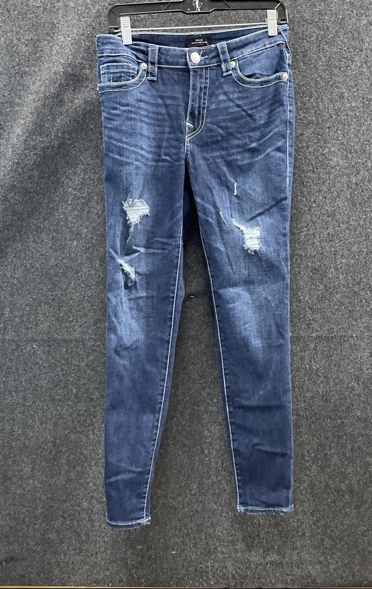 True Religion Women's Halle Mid Rise Super Skinny Blue Distressed Jeans Sz 28