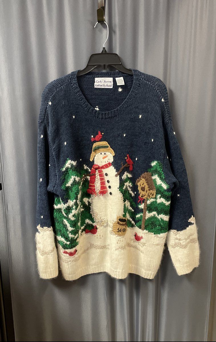 Croft & Barrow Winter Snowman Cardinal Hand Knit Angora Blend Sweater Sz L