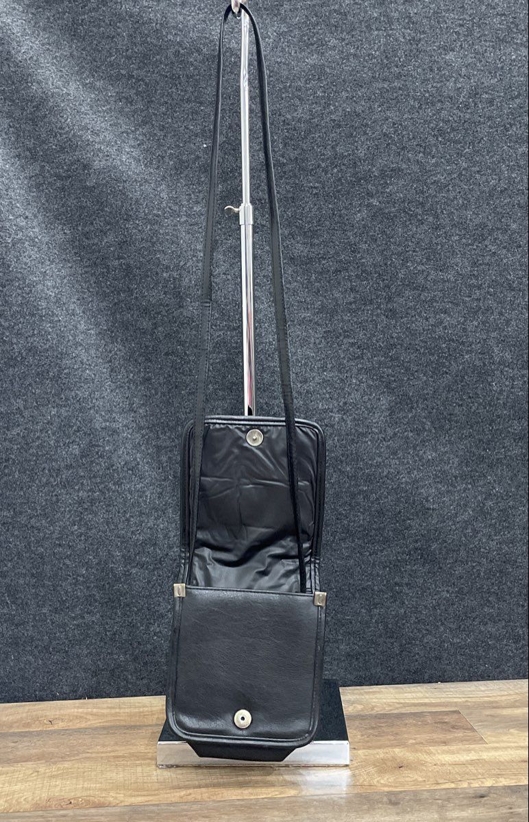 Monique Black Leather Satchel Crossbody Bag Embossed Patchwork Vintage