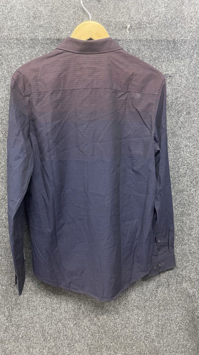 Calvin Klein Men's Slim Fit Long Sleeve Button Up Shirt Navy Grid Cotton Size M