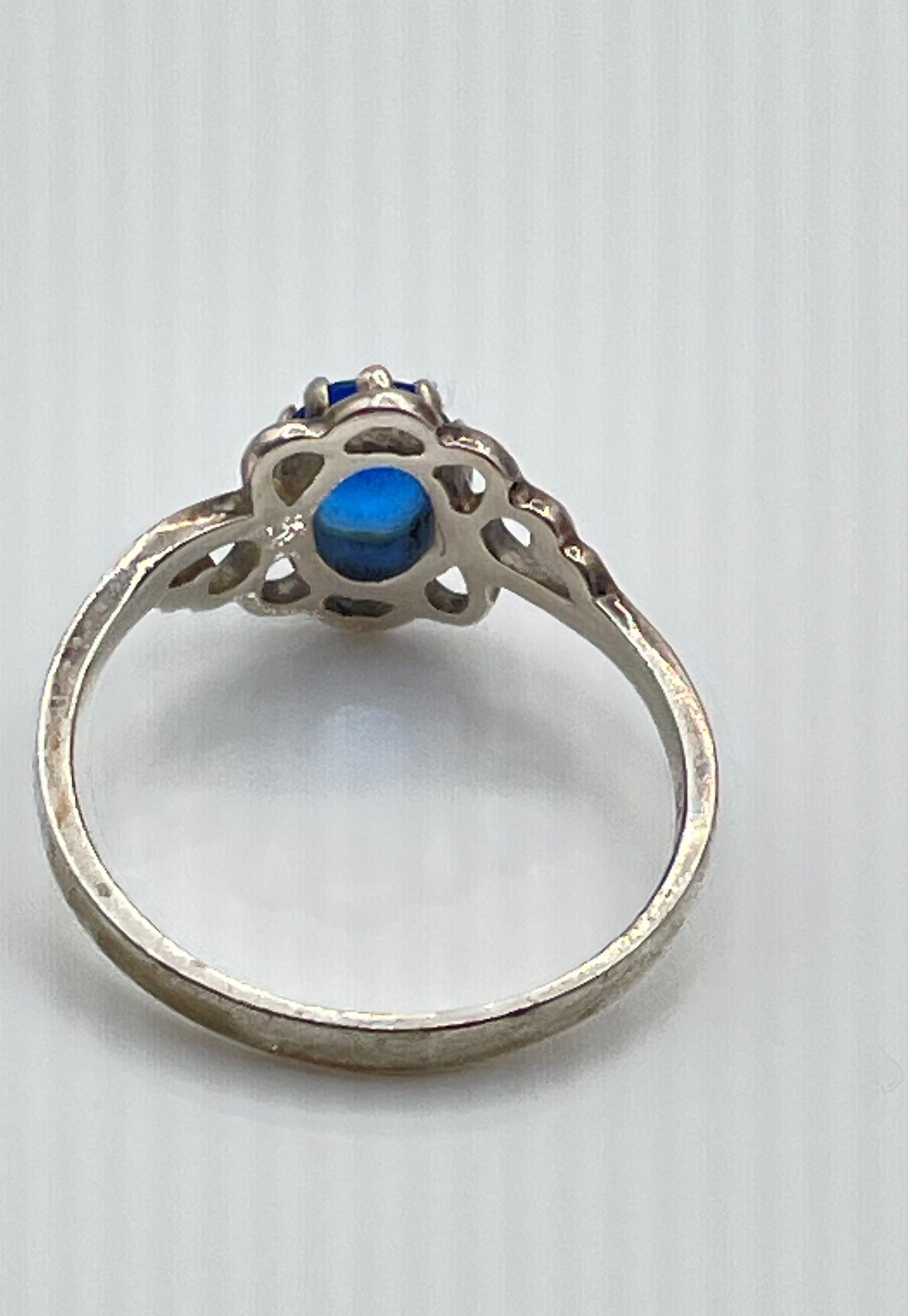 SETA 925 Sterling Silver Flower w/ Blue CZ Ring 2.9g