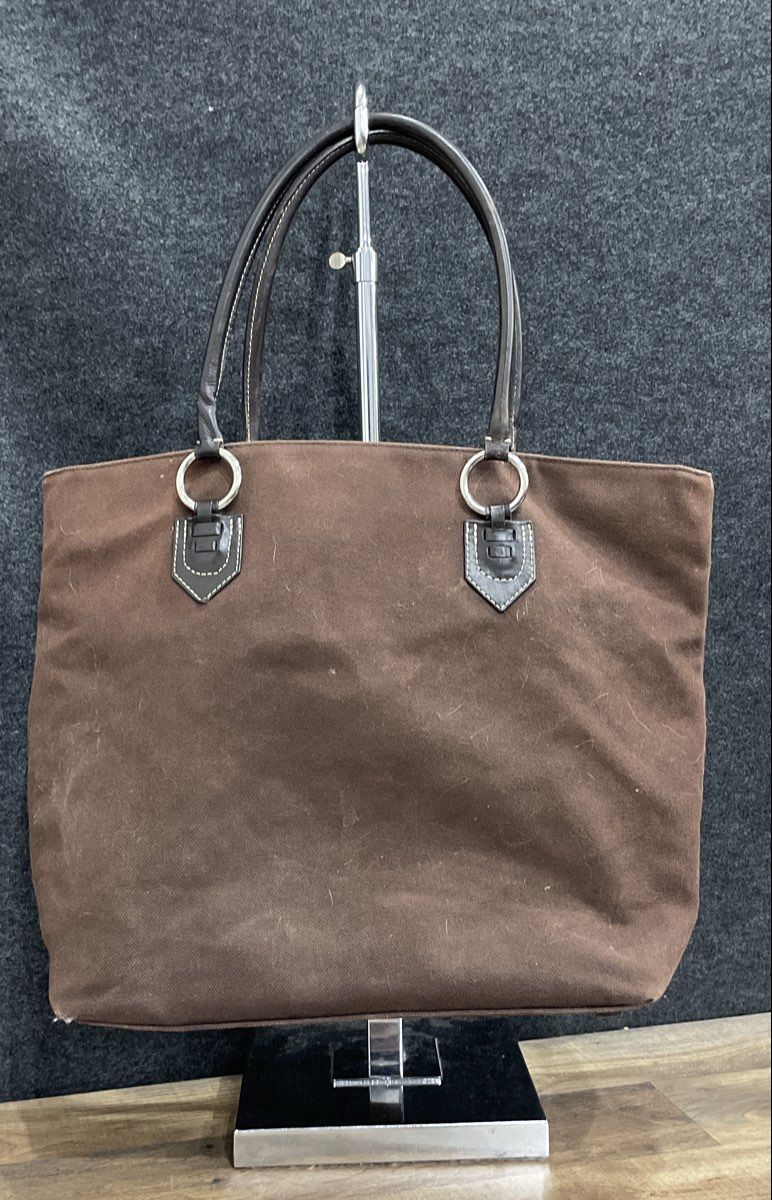 Banana Republic Brown Canvas Large Tote Bag Leather Handles Silver Hardware