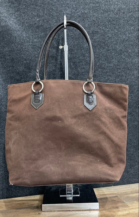 Banana Republic Brown Canvas Large Tote Bag Leather Handles Silver Hardware