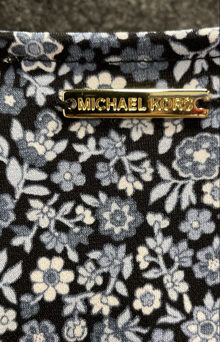 Michael Kors Women's Blue White Floral Faux Wrap Ruffle Hem Short Sleeve Dress M