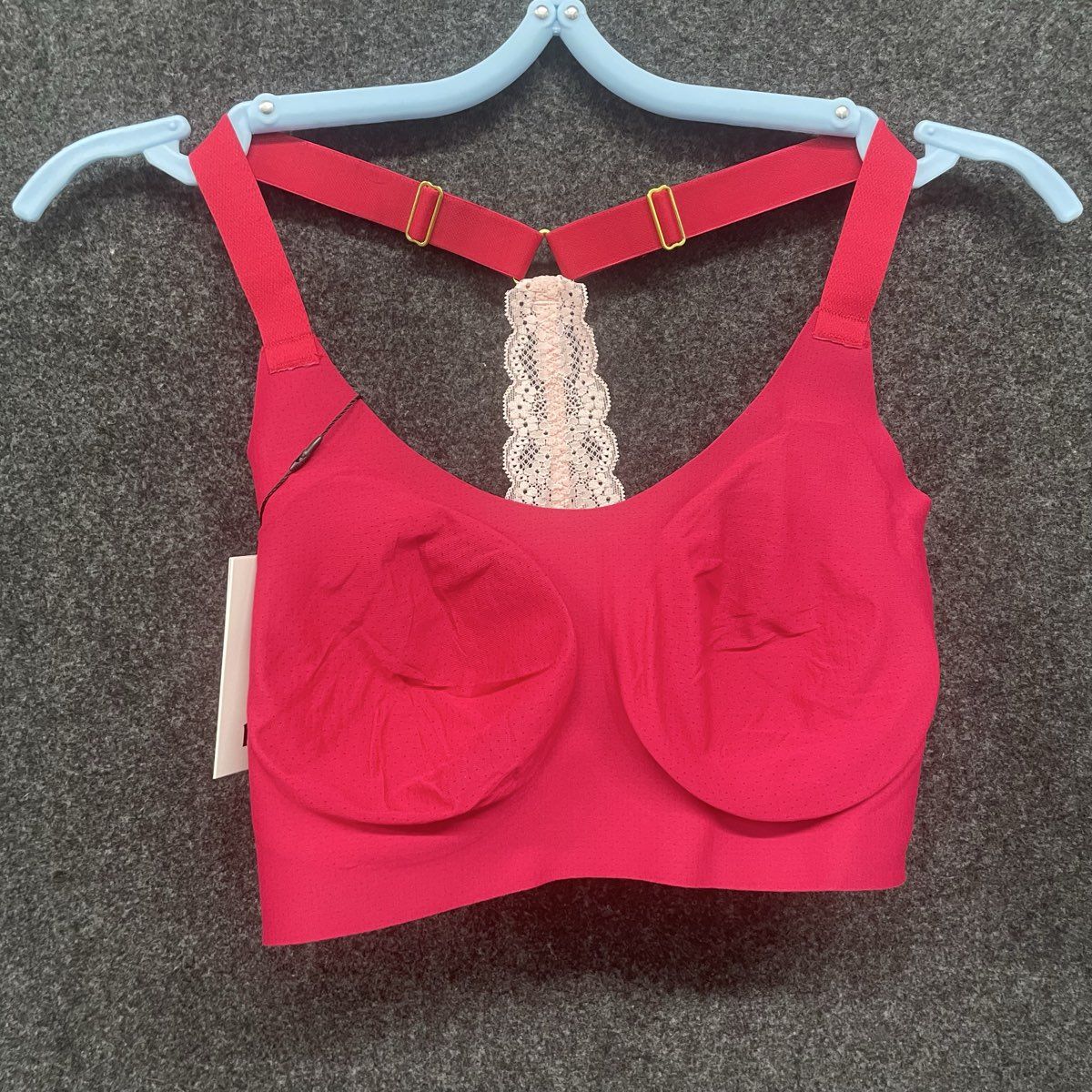 Knix Women's Knixy Lace Racerback Bralette Pomegranate Red Seamless NWT Sz M+
