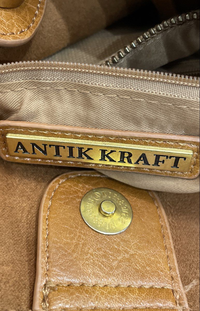 Antik Kraft Brown Leather Slouchy Tote Shoulder Bag Gold Hardware