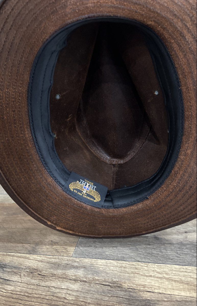 Henschel Hat Co Men's Brown Leather Outback Western Cowboy Fedora Hat Sz S USA