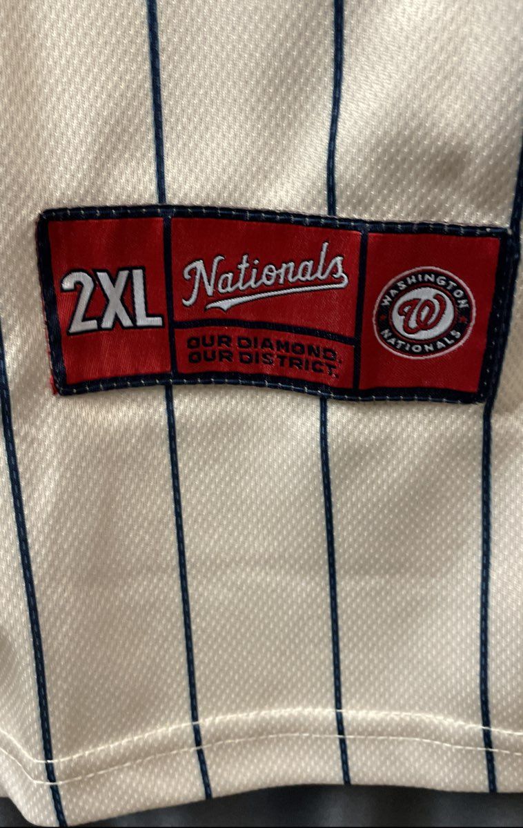 Nats Men's Washington Nationals Basketball Jersey Cream Pinstripe Stars Sz 2XL