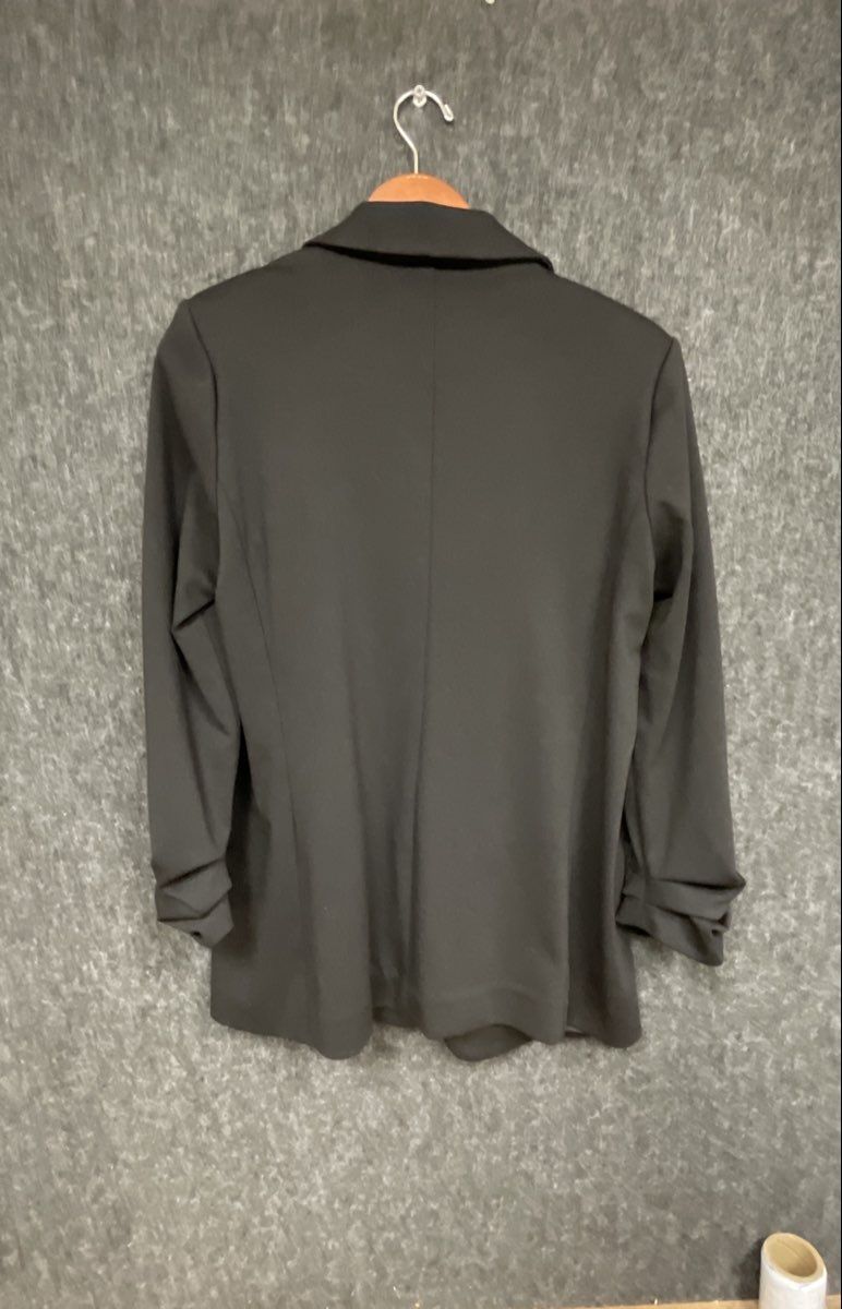 Nine West Women's Black Open Front Ruched 3/4 Sleeve Blazer Jacket Size M