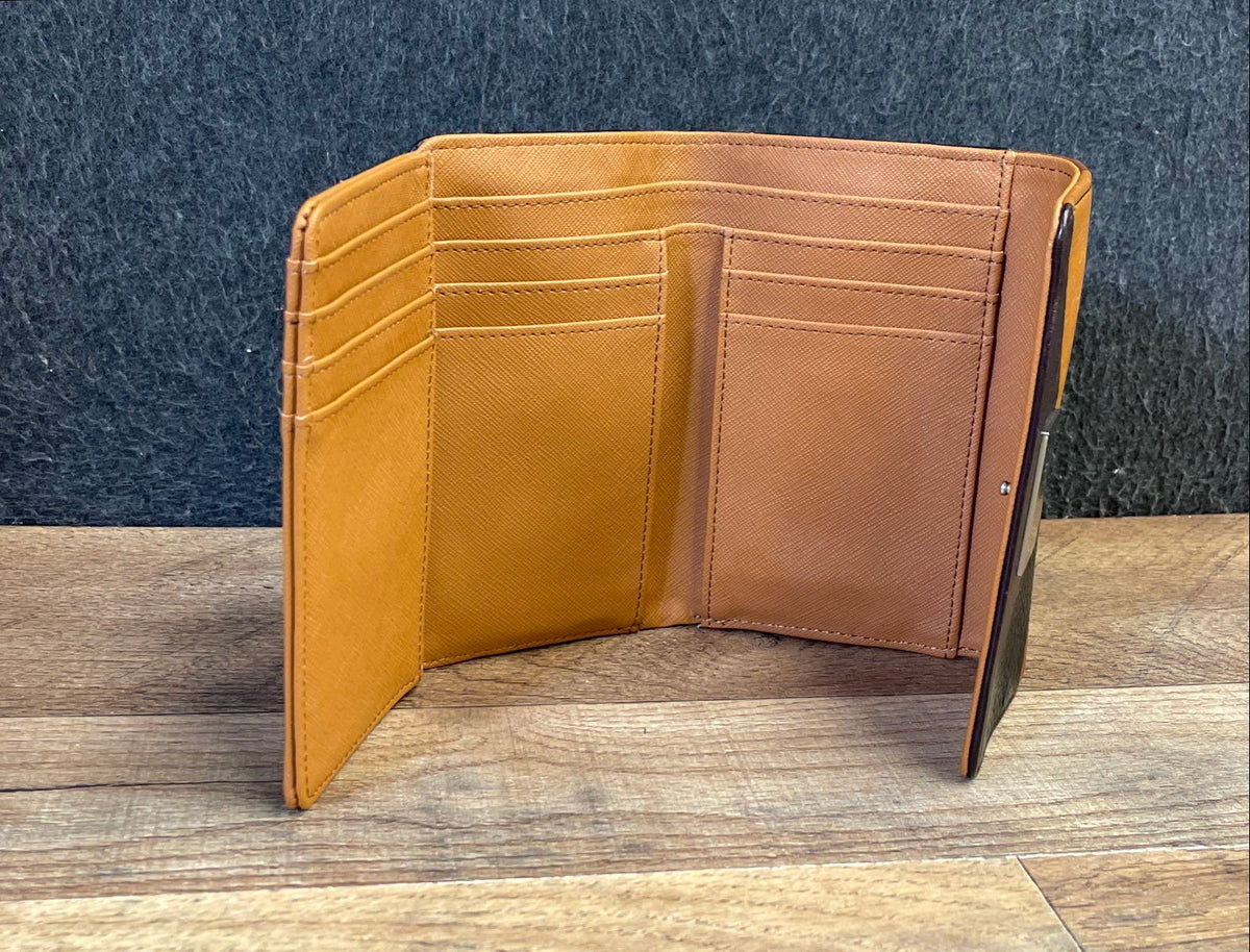 Fossil Patchwork Leather Tri-Fold & Green Bifold Wallet Purse Lot of 2