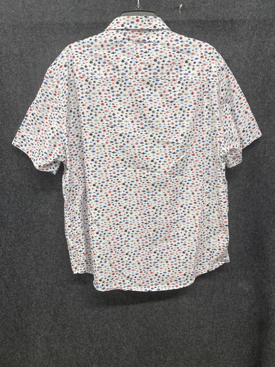 Johnston & Murphy Men's White Multi Fish Print Short Sleeve Shirt Sz XL