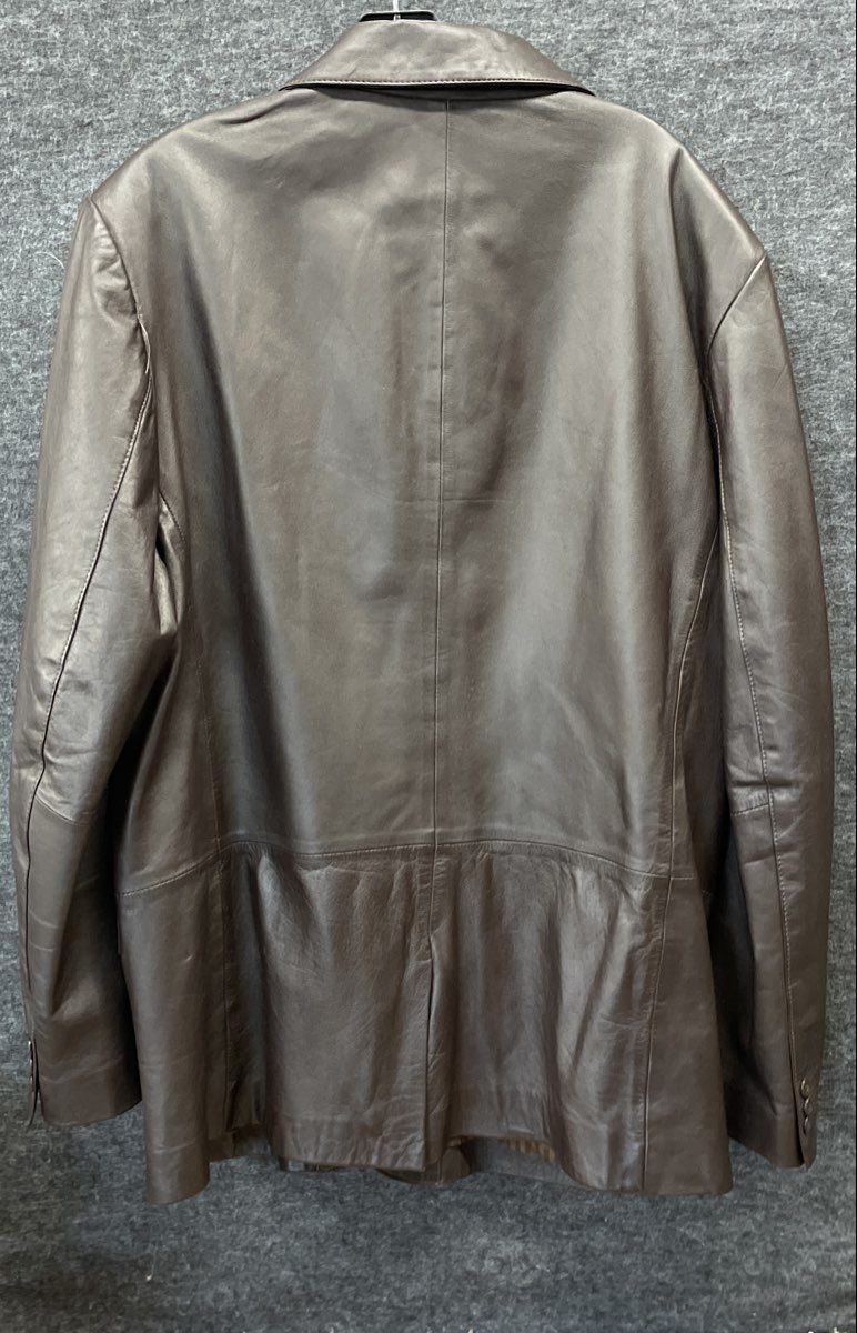 Apt. 9 Men's Brown Genuine Leather 3-Button Blazer Jacket Striped Lining Sz 46R