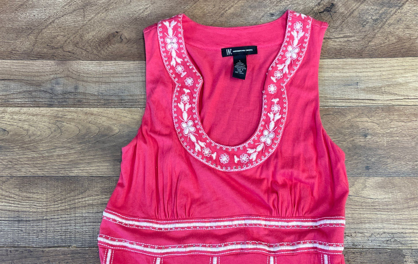 INC International Concepts Women's Pink Beaded Embroidered Cotton Dress Sz S