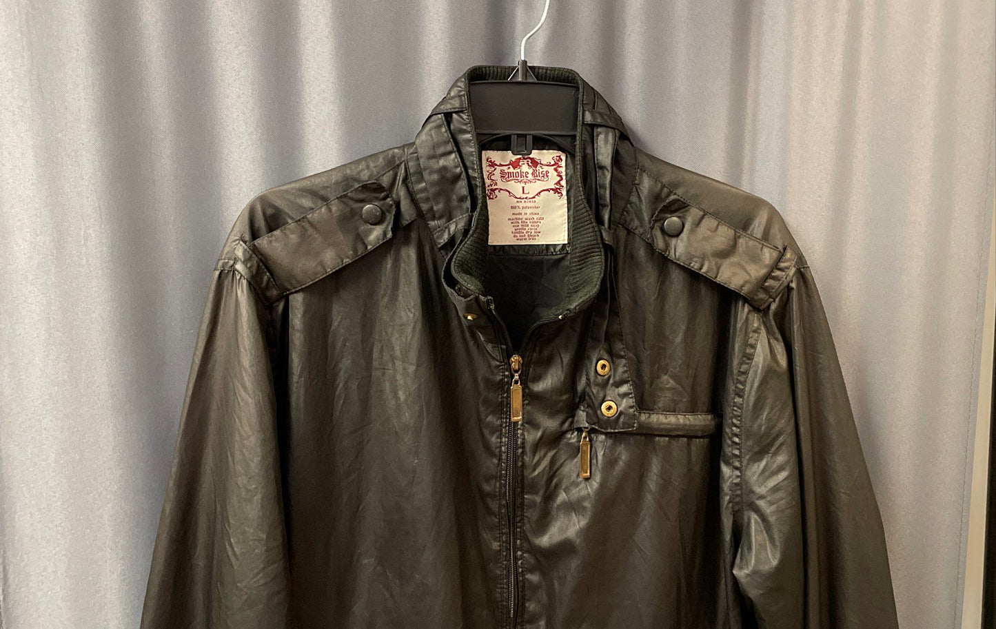 Smoke Rise Mens Black Retro Military Bomber Jacket Full Zip Coated Sz L