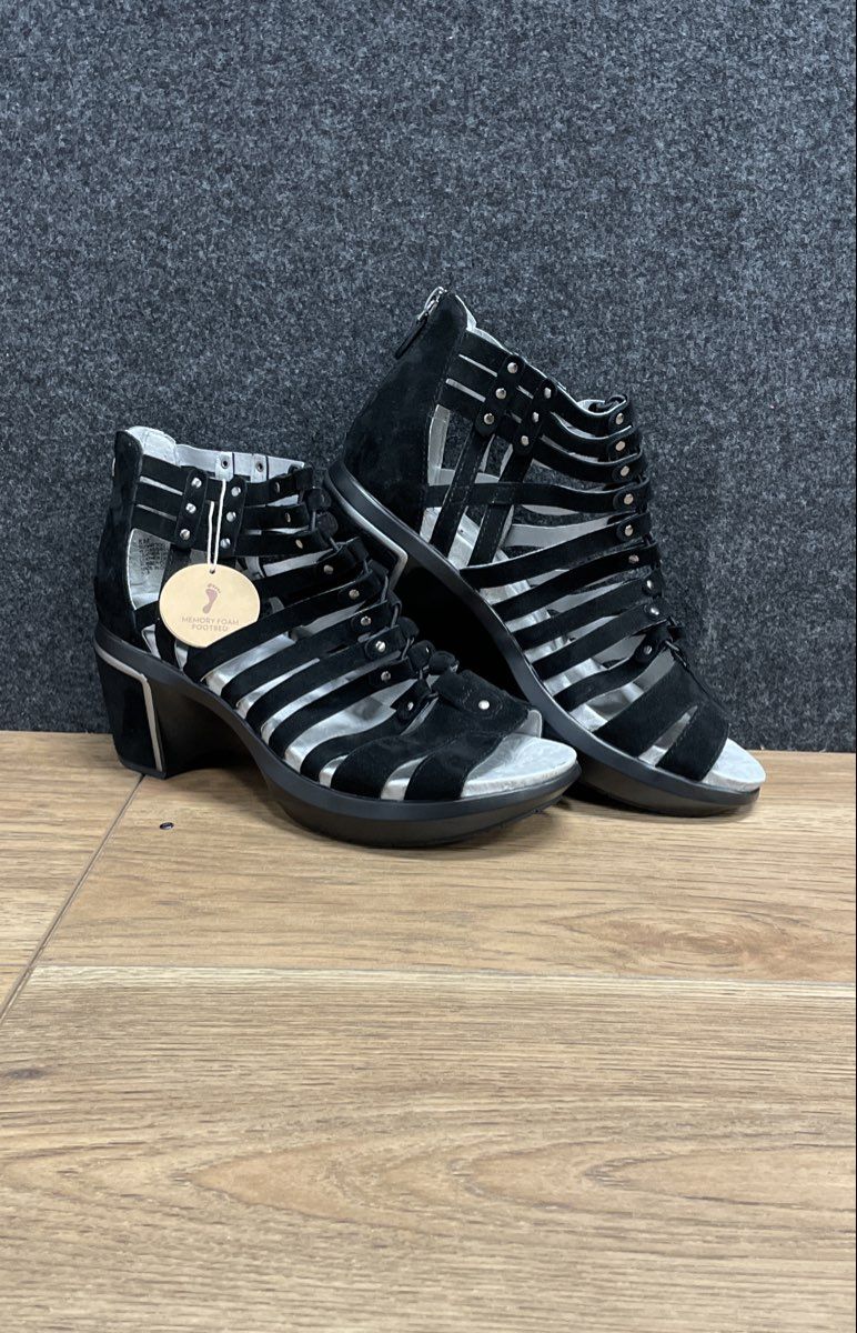 Jambu Sugar Too Black Suede Gladiator Heeled Sandals Women's Size 8 M NWT