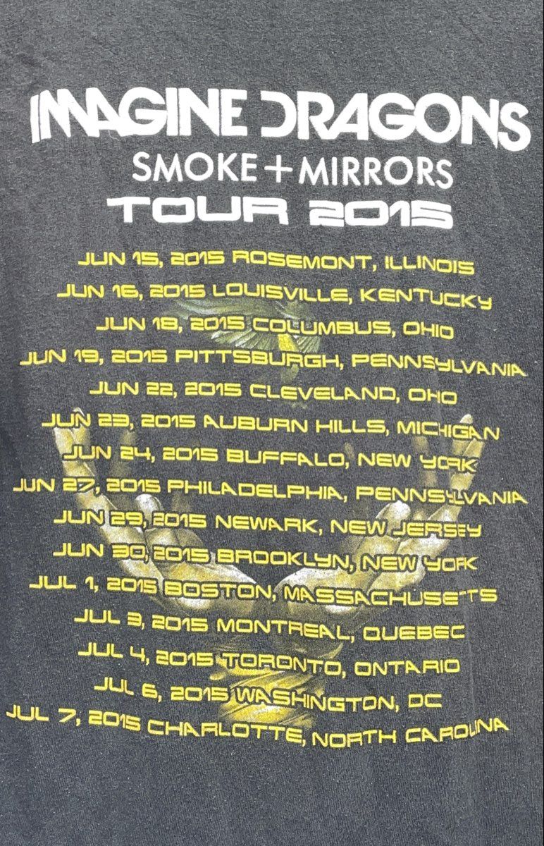 Imagine Dragons Smoke + Mirrors Tour 2015 T-Shirt North American Dates Sz M