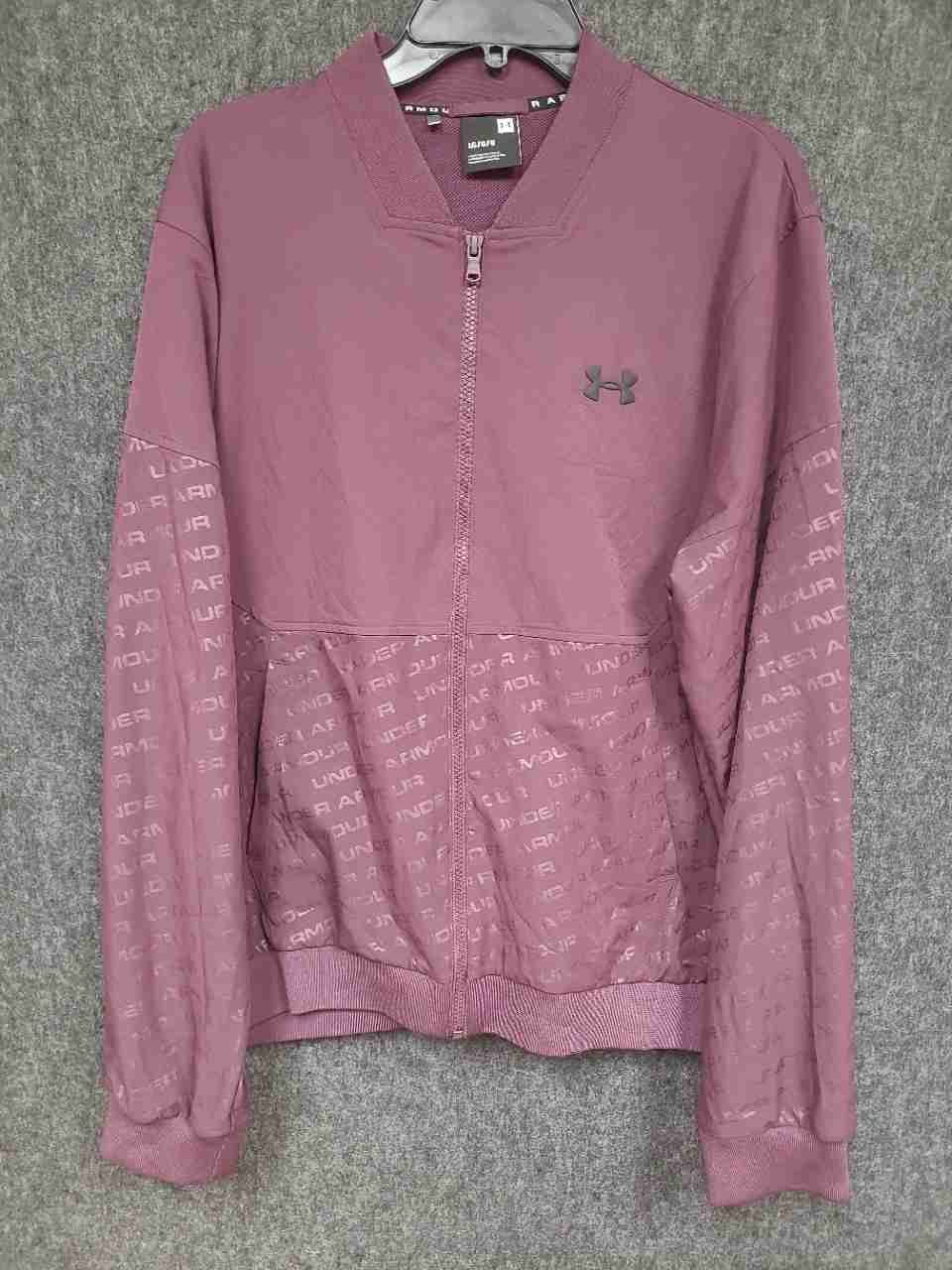 Under Armour Women's Maroon All Over Logo Print Full Zip Woven Jacket Size LG
