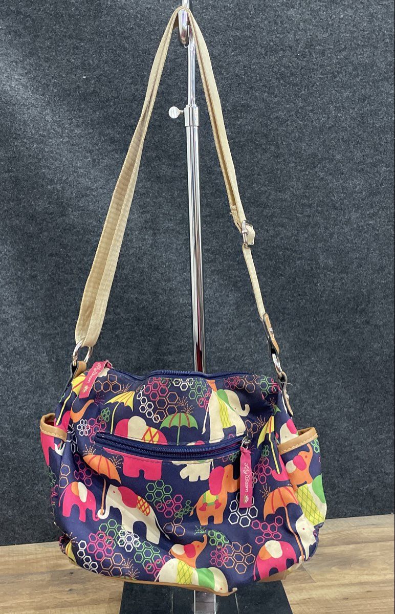 Lily Bloom Multicolored Elephant Print Canvas Shoulder Bag Crossbody Purse