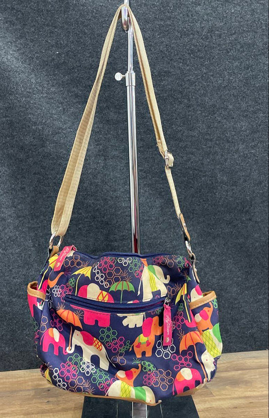 Lily Bloom Multicolored Elephant Print Canvas Shoulder Bag Crossbody Purse