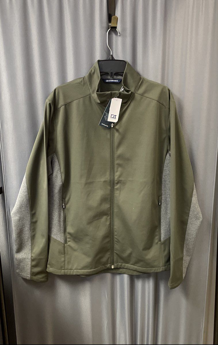 Cutter & Buck Men's Stealth Full Zip Jacket Green Gray Hybrid Mock Neck NWT L